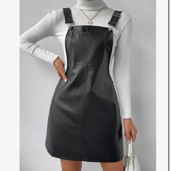Black Faux Leather PU Vegan Jumper Dress - Picture 5 of 8